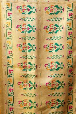 Beige premium tissue silk blend saree with tassels & blouse piece 4