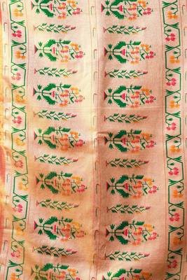 Peach premium tissue silk blend saree with tassels & blouse piece 4