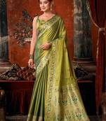 Olive premium tissue silk blend saree with tassels & blouse piece