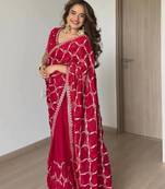 Rani pink fendy silk blend saree with unstitched blouse