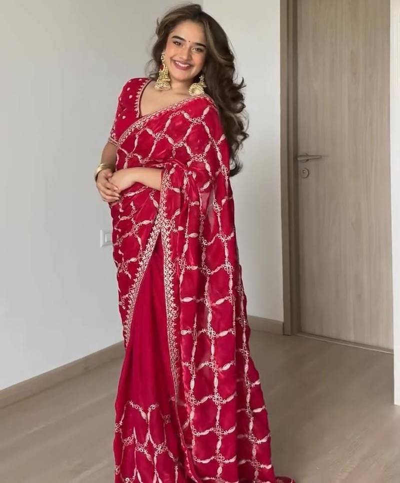Rani pink fendy silk blend saree with unstitched blouse