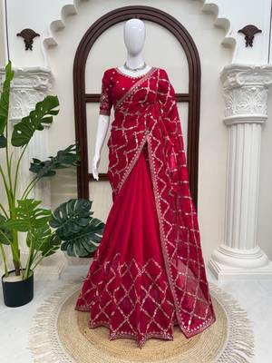 Rani pink fendy silk blend saree with unstitched blouse 2