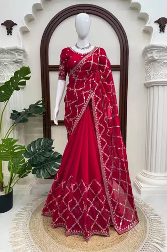 Rani pink fendy silk blend saree with unstitched blouse