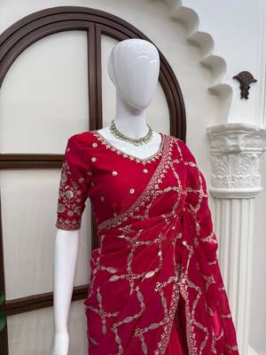 Rani pink fendy silk blend saree with unstitched blouse 3