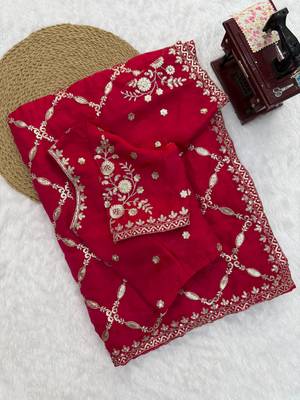 Rani pink fendy silk blend saree with unstitched blouse 4