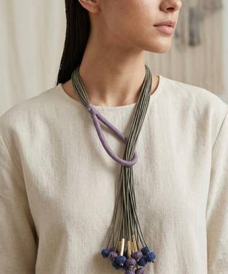 Gold plated multi strand purple cords necklace 1
