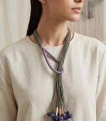 Gold plated multi strand purple cords necklace