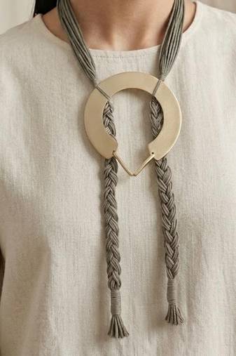 Gold plated multi strand sage green orbit cords necklace