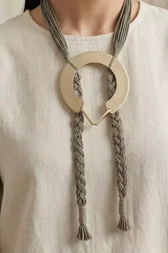 Gold plated multi strand sage green orbit cords necklace