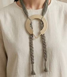 Gold plated multi strand sage green orbit cords necklace