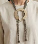 Gold plated multi strand sage green orbit cords necklace