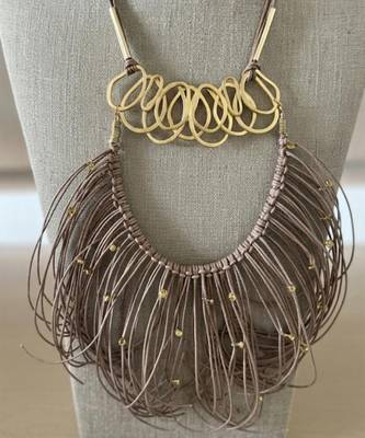 Gold plated brown scribble fringe necklace 1