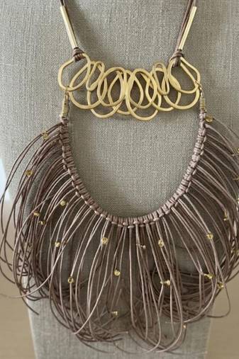 Gold plated brown scribble fringe necklace