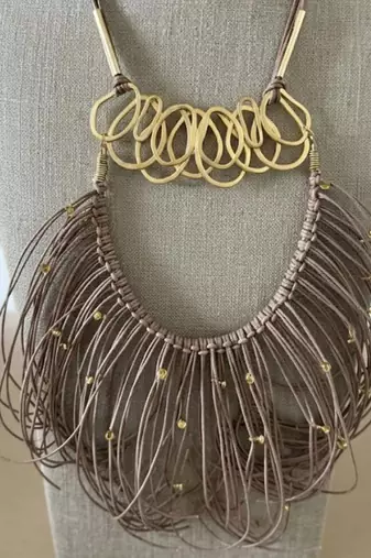 Gold plated brown scribble fringe necklace