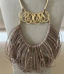 Gold plated brown scribble fringe necklace