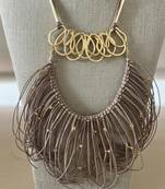 Gold plated brown scribble fringe necklace
