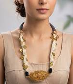Gold plated white knotted nest pendant necklace