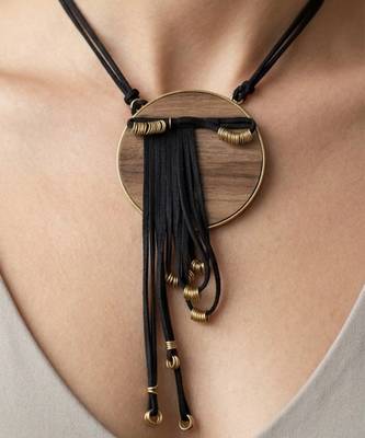 Black cords metallic tassel necklace 1