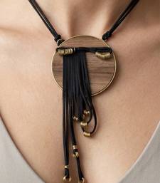 Black cords metallic tassel necklace