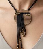 Black cords metallic tassel necklace