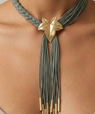 Gold plated sage green cords pendant necklace 1