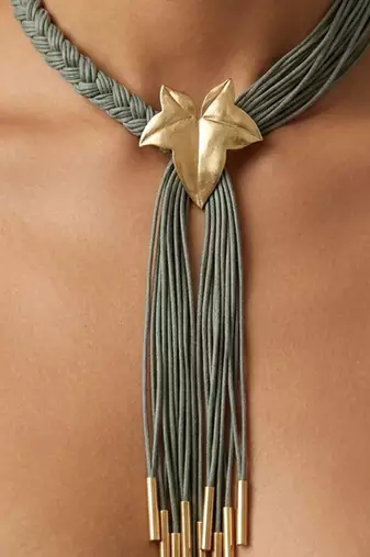 Gold plated sage green cords pendant necklace