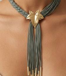 Gold plated sage green cords pendant necklace