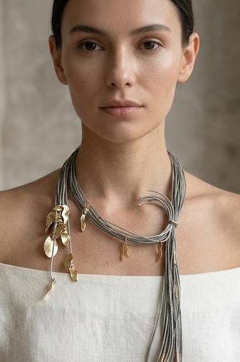 Grey metallic multi strand cords necklace