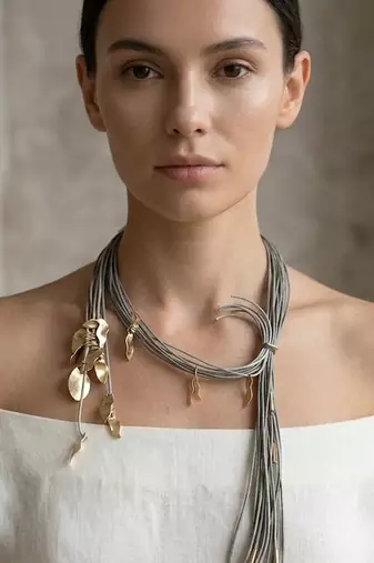 Grey metallic multi strand cords necklace