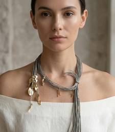Grey metallic multi strand cords necklace