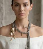Grey metallic multi strand cords necklace