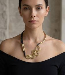 Gold plated black cords spiral cluster necklace