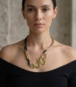 Gold plated black cords spiral cluster necklace