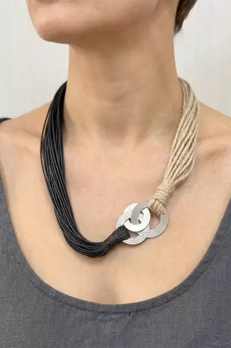 Beige black knot loop necklace