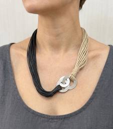 Beige black knot loop necklace