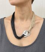 Beige black knot loop necklace