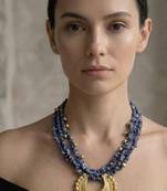 Denim blue textured crescent pendant necklace