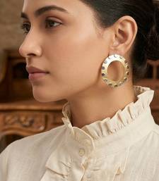 Gold plated grey circular disc earrings
