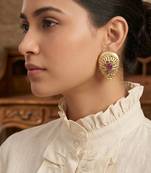 Gold plated ruby red stone teardrop earrings