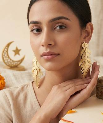 Gold plated leaf pendant earrings 1