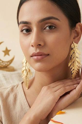Gold plated leaf pendant earrings