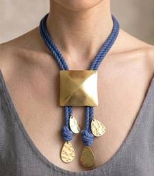 Gold plated blue rope pyramid bolo necklace