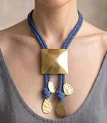 Gold plated blue rope pyramid bolo necklace