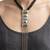 Silver metallic black cord chainfall necklace