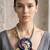 Beige blue threaded bloom pendant necklace