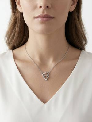 925 Sterling Silver Double Heart Pendant Necklace set  for Women 1