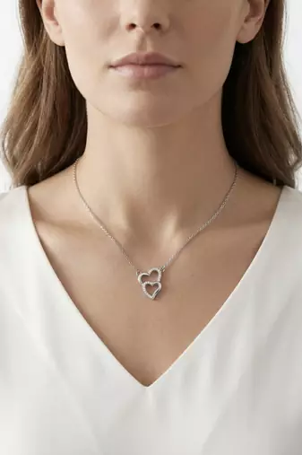 925 Sterling Silver Double Heart Pendant Necklace set  for Women