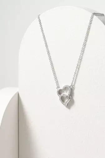 925 Sterling Silver Double Heart Pendant Necklace set  for Women