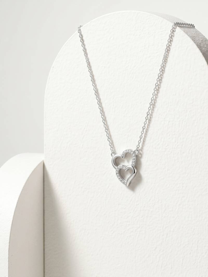 925 Sterling Silver Double Heart Pendant Necklace set  for Women