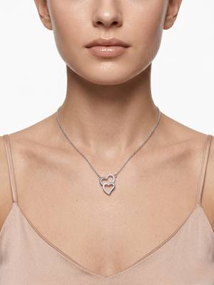 925 Sterling Silver Double Heart Pendant Necklace set  for Women 3
